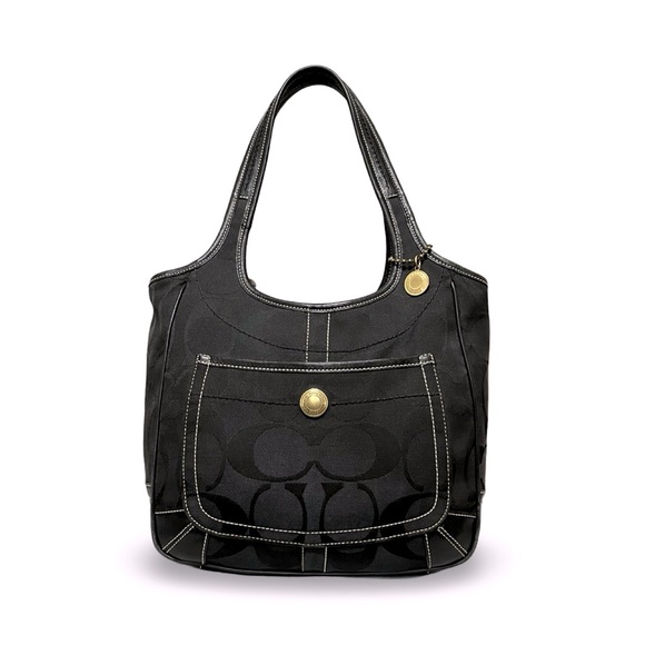 Coach Handbags - Coach Black Signature Large ‘C’ Jacquard & Leather Jumbo Ergo Tote Shoulder Bag